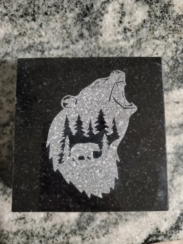 Granite Laser-Engraved Bear Coaster rustic design
