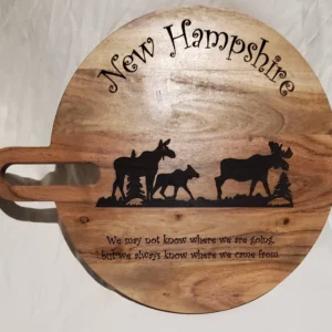 New Hampshire Moose Family Laser-Engraved Round Charcuterie Board