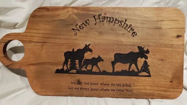 Rustic rectangular board with family saying New Hampshire