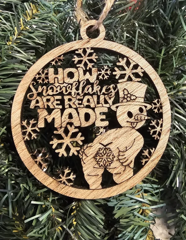 pooping snowman snowflake ornament