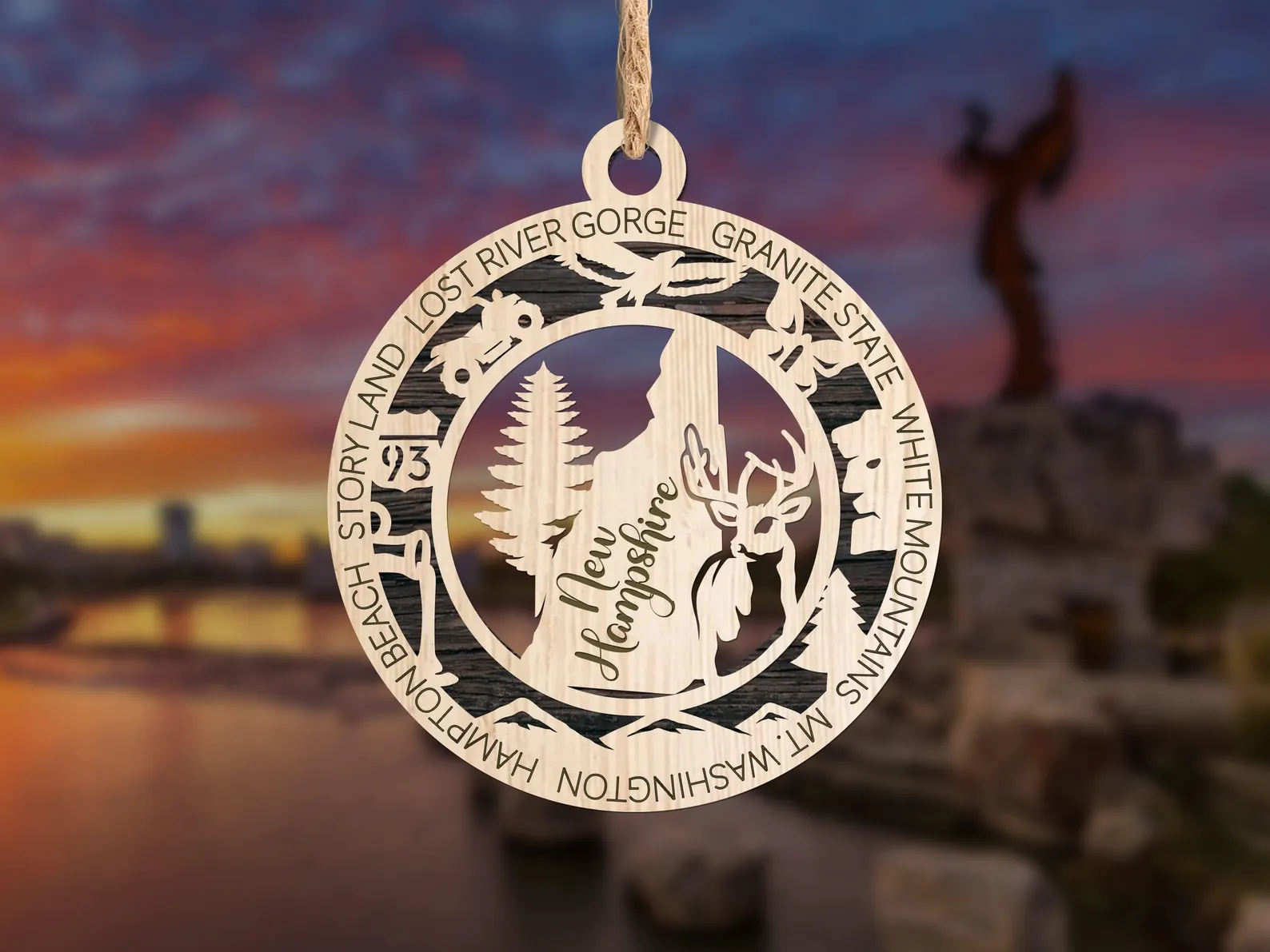 New Hampshire State Laser Engraved Ornament is a great way to to remember some of the important places in the Granite state. This ornament can hang proudly on your holiday tree to showcase your love for New Hampshire or place it on display year-round to add a touch of the state's beauty.
