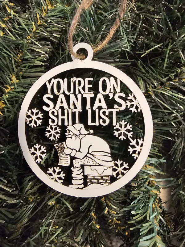 Santa’s Shit List funny Christmas ornament