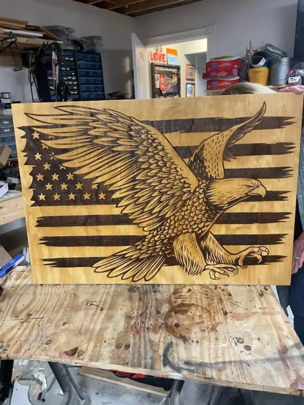 Wooden Engraved American Flag with Eagle 2x3 wall art