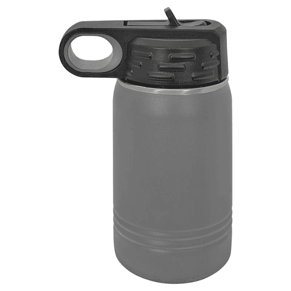 Reusable stainless steel water bottle with leak-proof lid.