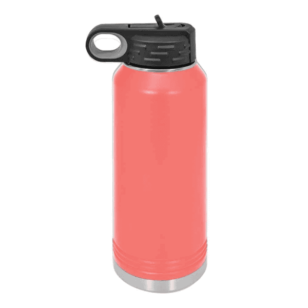 Durable stainless steel pink water bottle with black leak-proof lid, ideal for outdoor activities.
