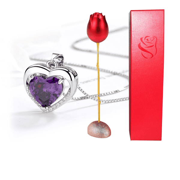 Beautiful silver heart pendant with purple amethyst and diamond details, perfect for personalized jewelry.