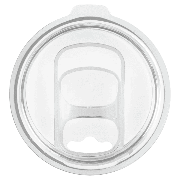 Close-up of a clear soda can lid with pull-tab.
