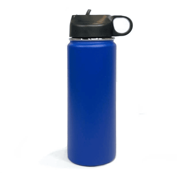Custom engraved water bottle with black lid, ideal for personalized gifts and promotional items.