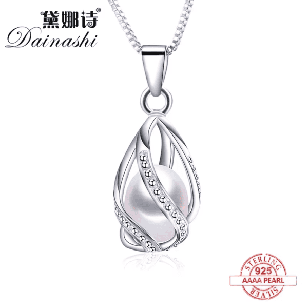 Sterling silver pearl pendant with crystal accents, stylish jewelry gift.