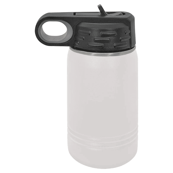 Reusable stainless steel water bottle with leak-proof lid.