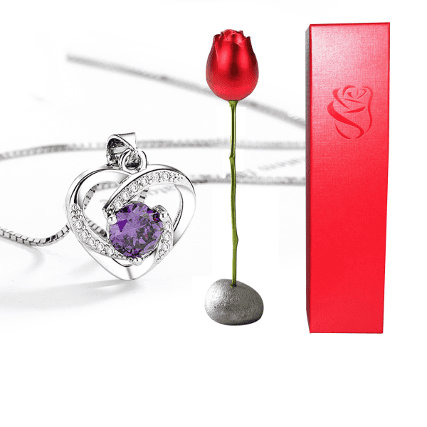 Delicate silver heart-shaped pendant with a purple gemstone, perfect for special occasions and jewelry gifts.