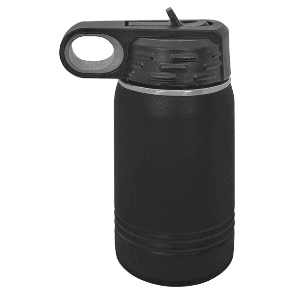 Durable black insulated water bottle with leak-proof lid, perfect for sports and outdoor activities.