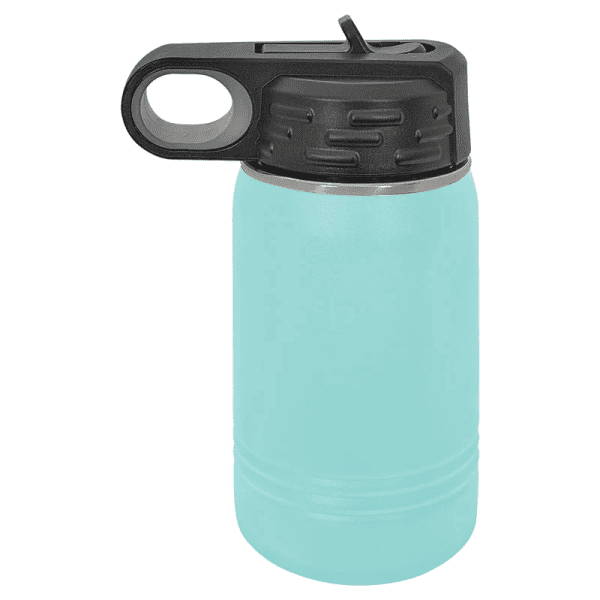 Aluminum insulated water bottle with leak-proof cap and carabiner clip, perfect for fitness and outdoor activities.