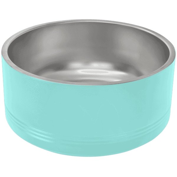 Insulated stainless steel pet bowl for dogs and cats, 64 oz capacity, keeps food and water fresh.