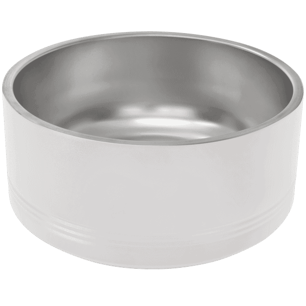 Insulated stainless steel pet bowl for dogs and cats, durable and easy to clean.