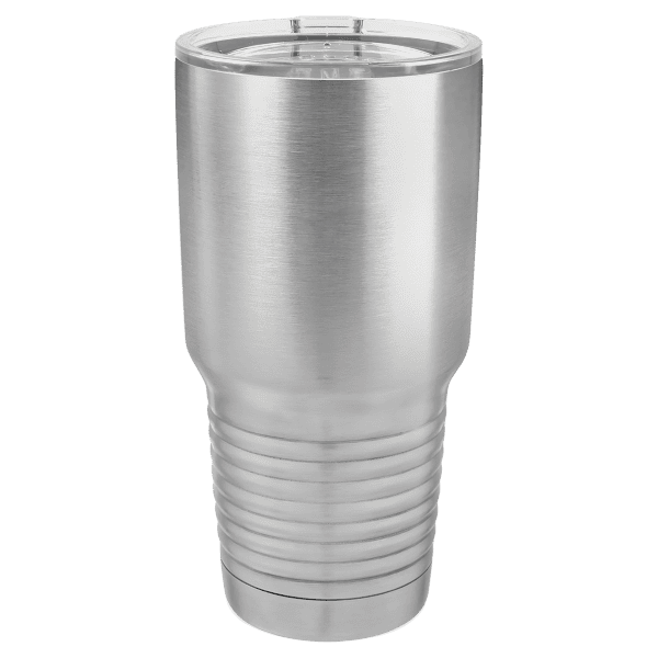 Durable stainless steel tumbler with custom laser engraved design, perfect for personalized gifts.