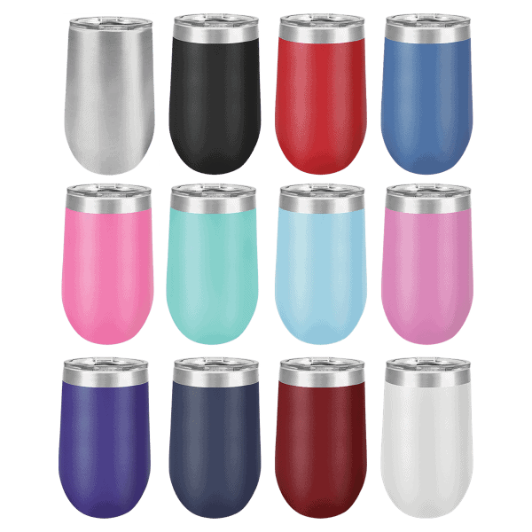 Vibrant personalized tumblers in various colors with custom laser engraving, perfect for gifts, events, or branding.