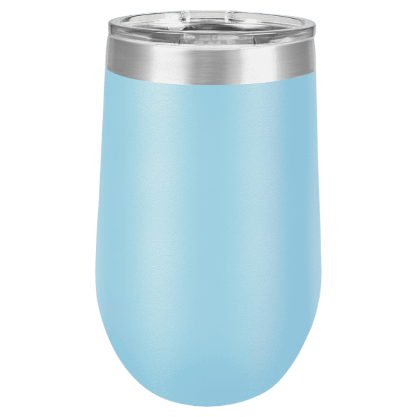 Custom engraved stainless steel tumbler for beverages.