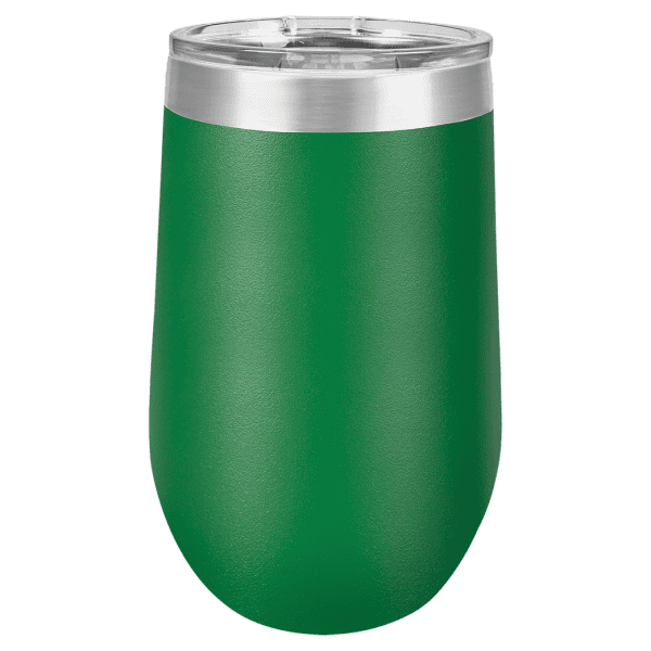 Sleek green tumbler with laser-engraved custom design, ideal for gifts, branding, and promotional use.