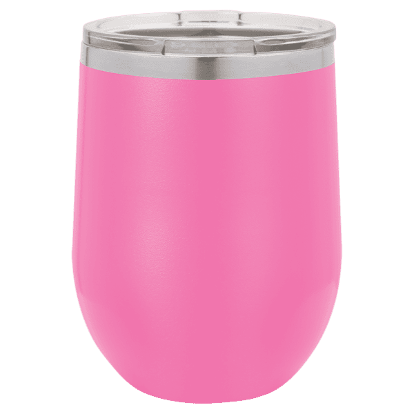 Custom engraved pink stainless steel tumbler for drinks, with laser engraved design.