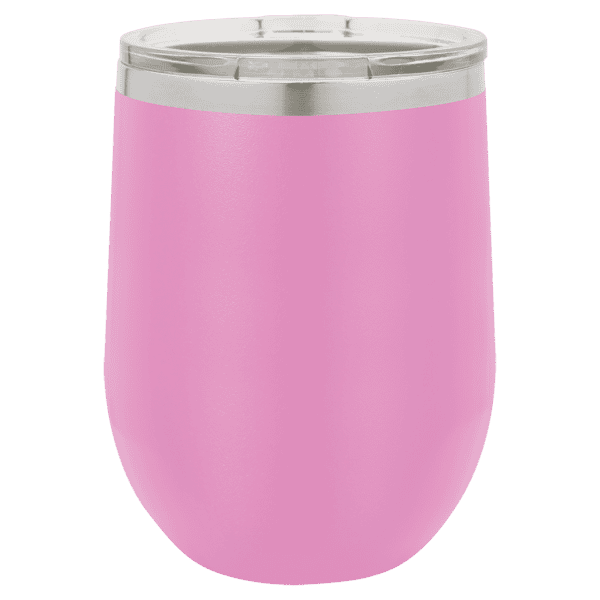 Personalized laser engraved pink insulated tumbler by FMB Laser Designs.