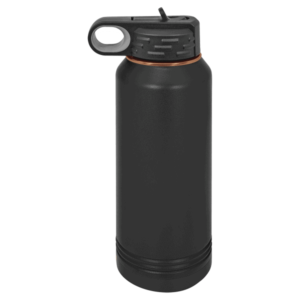 Durable black water bottle with leak-proof lid, ideal for outdoor activities and daily use.