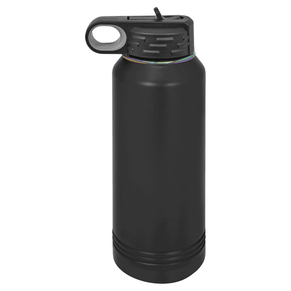 High-quality black water bottle with durable lid, ideal for sports and outdoor activities.