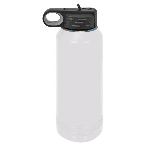 Durable white water bottle with leak-proof black lid for sports, travel, and outdoor activities.