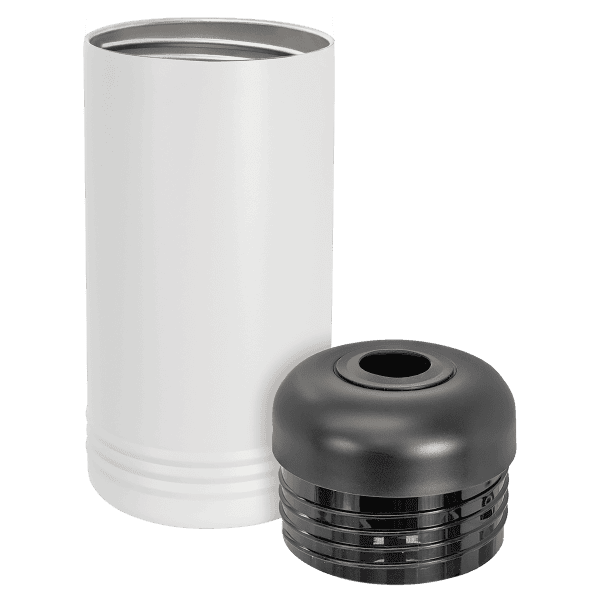 Stainless steel vacuum-insulated wine bottle chiller for keeping wine cold.