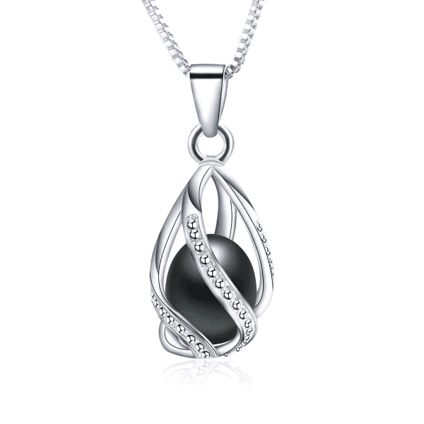 Sterling silver pendant featuring a black pearl and chain, ideal for custom jewelry design.