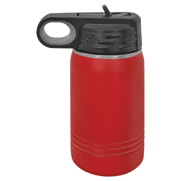 Reusable insulated water bottle for sports and outdoor activities.