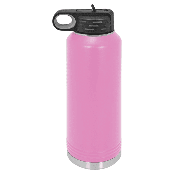 Custom laser engraved pink water bottle, perfect for gifts and promotional items.